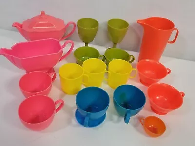 Vintage Lot Of Kids Toy Plastic Cups Pretend Drinks Neon Tea Party Mini Mugs • $12.74
