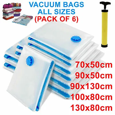 6 X STRONG VACUUM STORAGE SPACE SAVING BAGS VAC BAG SPACE SAVER VACCUM VACUM BAG • £6.95