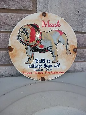 Vintage Mack Trucks Porcelain Bulldog Service Station Gasoline Diesel Pump Sign • $149.99