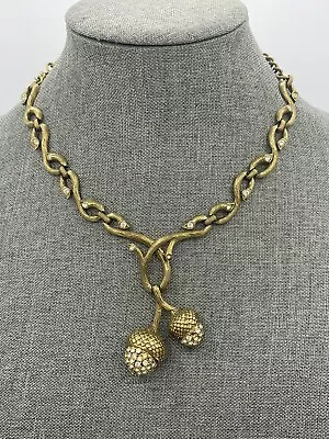 Vintage Goldtone & Rhinestone Acorn Necklace & Earring Parure Similar To Trifari • $49.99