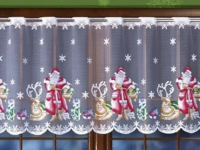 Christmas Cafe Net Curtain-santa Claus-two Drops-sold By Metres • £5.94