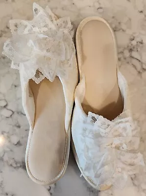 Vintage Dot & Peg Style 370 White Wedding Slippers In Box Medium  • $19.99