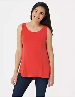 Susan Graver Coral Flash Liquid Knit Fit And Flare Top XS New Sleeveless • $22.95