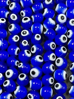 $3.80 • Buy Evil Eye Glass Beads Smooth 6,8,10mm Round Bead Beautiful Royal Blue Color 15.5 