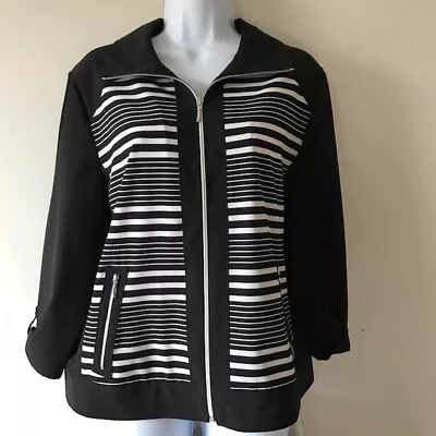 Zenergy By Chico's Black White Full Zip Up Top Collared  Size 2 (US L) • £19.30