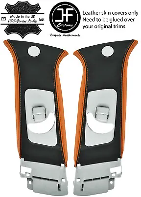 Black & Orange 2x Upper B Pillar Leather Covers Fits Mitsubishi Lancer Evo 10 X • £174.74