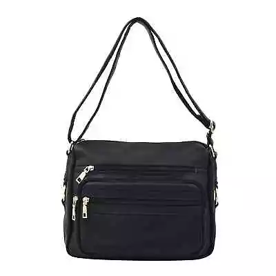 Black Color Multi Pocket Leather Crossbody Bag For Shoulder Strap • $72.59