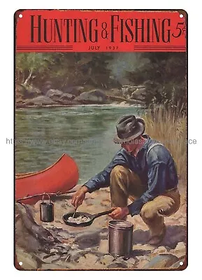 1937 Hunting And Fishing Cover Art Fishing Camping Metal Tin Sign Tin Wall Decor • $18.99