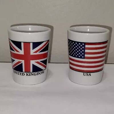 Collection Of 2 Souvenir Shot Glasses Vtg Epcot Center USA United Kingdom Flags • $9.89