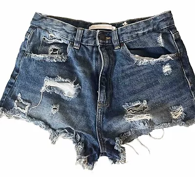 Zara Womens Blue Denim Distressed Raw Edge 2 Inch Summer Shorts Size 04 • $12