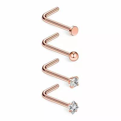 4pcs 20G Surgical Steel Flat Ball CZ Nose Stud Rings L Shaped Piercing Jewelry • $8.99
