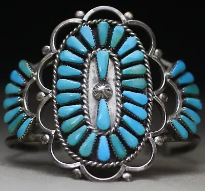 Vintage Native American Zuni Turquoise Sterling Silver Cuff Bracelet • $310.50