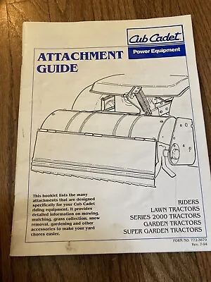 Cub Cadet Attachment Guide Lawn Garden Tractors Operator's Manual Series 2000 • £3.17