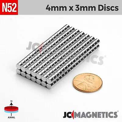 4mm X 3mm 5/32 X1/8  N52 Strong Rare Earth Neodymium Magnet Disc 4x3mm • $135