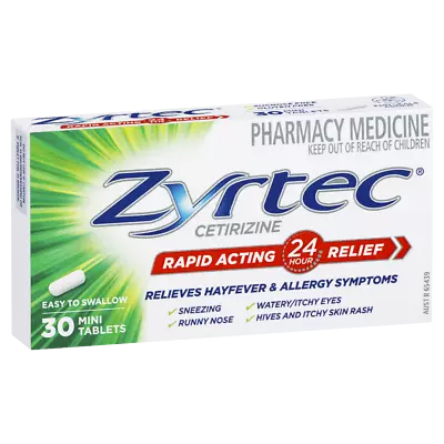 Zyrtec Rapid Acting Hayfever & Allergy Relief 30 Mini Tablets 24 Hour Relief • $25.99