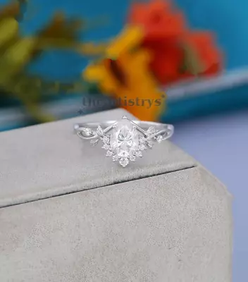Pear Cut 2 Carat Moissanite Twisted Engagement Ring Solid 14K White Gold VVS1 • $234.78