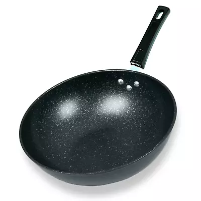 Black Marble Carbon Steel Induction Wok Chinese Non Stick Frying Pan 30cm 12  • £10.95