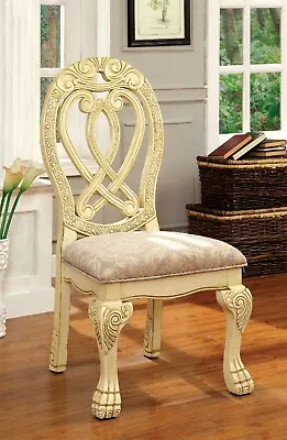 Traditional Formal Set Of 2pc Dining Side Chairs Vintage White Furniture Fabric • $749.99
