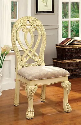 Traditional Formal Set Of 4pc Dining Side Chairs Vintage White Furniture Fabric • $1399.99