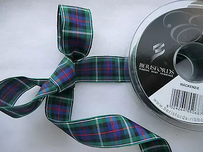 SCOTTISH TARTAN RIBBON CLAN MACKENZIE 402516mm  BURNS  WEDDING   FLORAL HAIR • £1.10