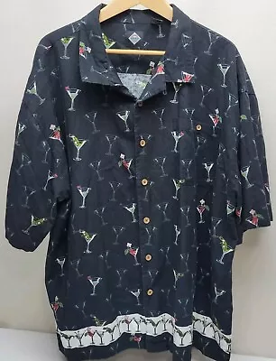 Tabasco Men's XL Hawaiian Shirt Short Sleeve Button Up Golf & Martini Black • $16.98