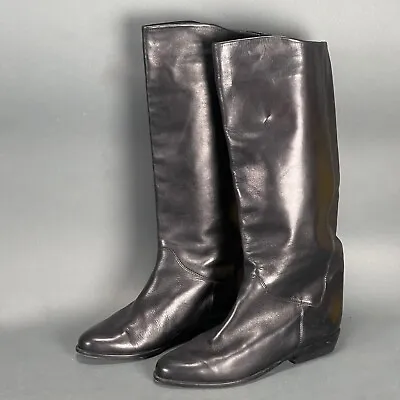 True Vintage 80s 90s Mario Italy 16  Black Leather Knee Riding Boot Womens US 6 • $228