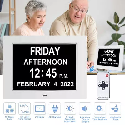 White Digital Day Calendar Clock 7inch For Memory Loss Seniors Dementia Elderly • £33.49