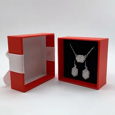 Classic Hexagonal Oval Druzy Crystals Quartz Silver Necklace & Earring Set NIB • $14.95