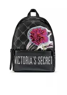 New Victoria's Secret VS Monogram Floral Small City Backpack Black Embossed • $42.75