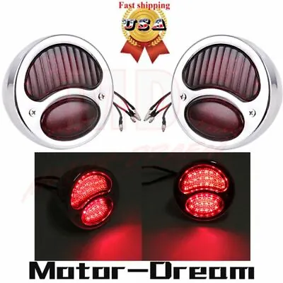 Pair A Stainless Steel Taillights Lamps Brake Light Rat Rod Truck Fit For Harley • $61.05