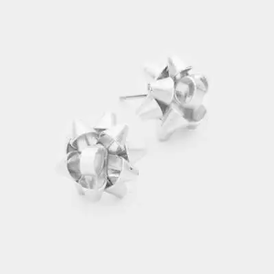 Pierced 1/2  Matte Silver Christmas Bow Button Style Earrings • $5.45