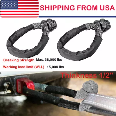 2PCS 1/2  Soft Shackle Rope Synthetic Tow Recovery Strap 38000LBs WLL 7.5T • $19.01