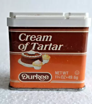 Vintage DURKEE CREAM OF TARTAR Metal W/Plastic Lid Spice Tin - Never Opened • $7.99