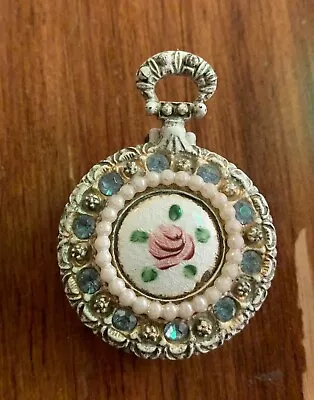 Vintage French Florenza Footed Pill Box Enamelled Rhinestones  • $20