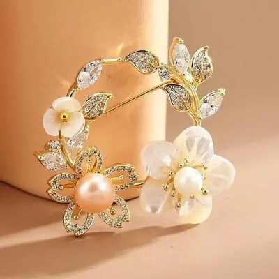 Acrylic Brooch Women's Shell Cherry Blossom Pearl Brooch Luxury Design Pin  • $5.66