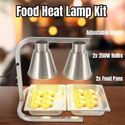 Fry Warmer W/ Dual Pans Grate & 2 Bulb Kit Food Heat Lamp Stand Commercial • $93.10