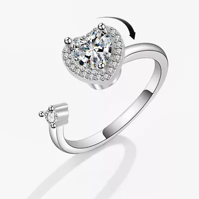 £4.85 • Buy Unisex Anti Anxiety Rings Silver Adjustable Anxiety Relief Spinning Fidget Ring