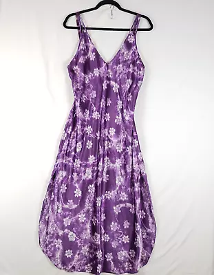 Vtg California Dynasty Liquid Satin Slip Dress Womens Large Floral Purple 90s • $24.99