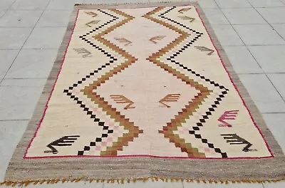 Hand Knotted Vintage Bulgaria Pictorial Wool Kilim Kilm Area Rug 5.6 X 3.8 Ft • $12.50