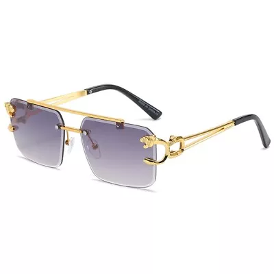 Mens Sunglasses Hip Hop Quavo Migos Rimless Gold SQUARE Frame Diamond Cut Shades • $15.99