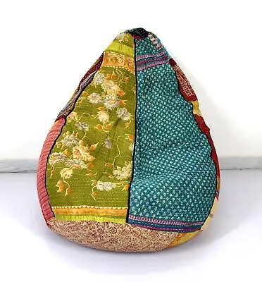 Vintage Kantha Quilt Cotton Bohemian Bean Bag Chair Pouf Floor Pillow Ottoman • $49.99