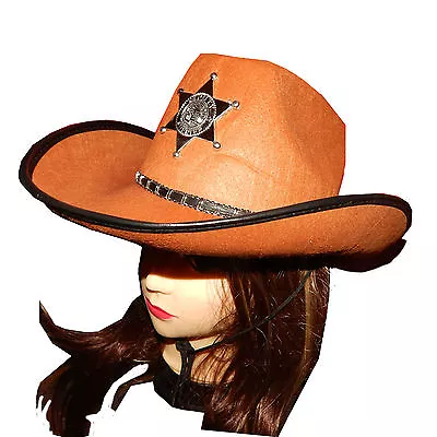 Adults Western Sheriff Brown Cowboy Hat Texas Ranger Men Gunslinger Tan Costume • £12.38