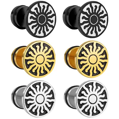 2pcs Punk Tribal Sun Ear Stud Earrings For Men Women Stainless Steel Screw Back • $8.99