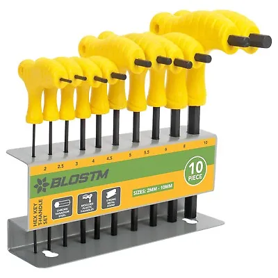 BLOSTM 10 X T Handle Hex Key Set Metric Allan Wrench Tool Stand 2 - 10mm • £8.99