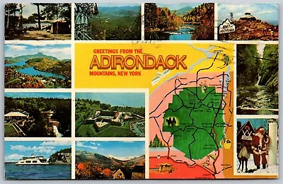 Vtg Greetings From Adirondack Mountains New York NY Multiview Map Postcard • $2.99