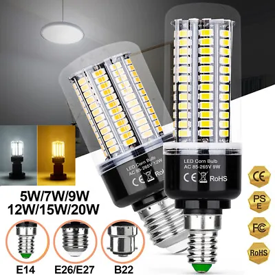 5W-20W Corn Bulbs E27 E14 E12 B22 GU10 LED Light Bulbs SMD5736 Super Bright Lamp • £9.47