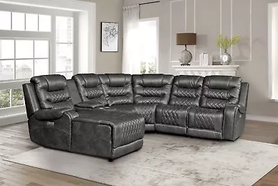 Gorgeous Grey Microfiber Diamond Pattern Power Sectional With Chaise Furniture • $2299