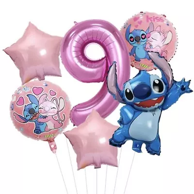 Lilo & Stitch 9th Birthday Girls Pink Balloon Set Party Decorations Age 9 Kids • £8.99