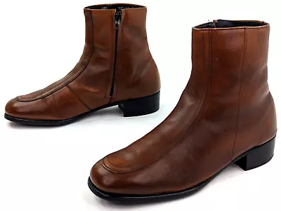 VTG Stuart McGuire Leather Chukka Boots Men 9 C Brown Side Zip Ankle Booties • $45.24