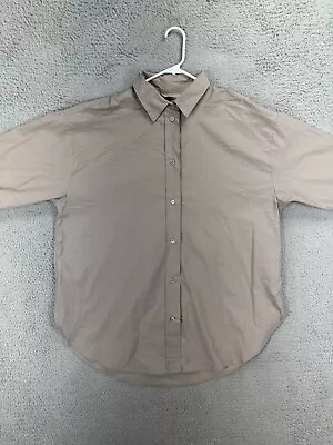 H&M Shirt Women Medium Oversized Tan Button Up Long Sleeve Blouse Top Ladies NEW • $22.80